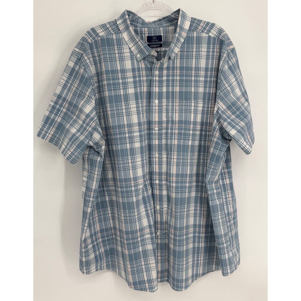 Georgeâ Mens Sz 3XL Classic Fit Blue Plaid Short Sleeve Button Down Shirt